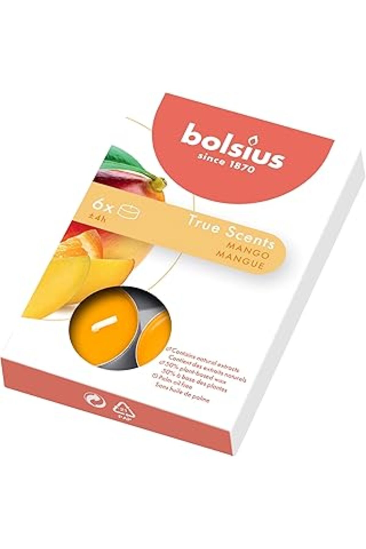 NETWORK ART Bolsius Kokulu Tealight Mum, Mango Kokulu, Turuncu Renkli, 6'Lı Paket, 4 Saatlik Yanma Süresi - Ev