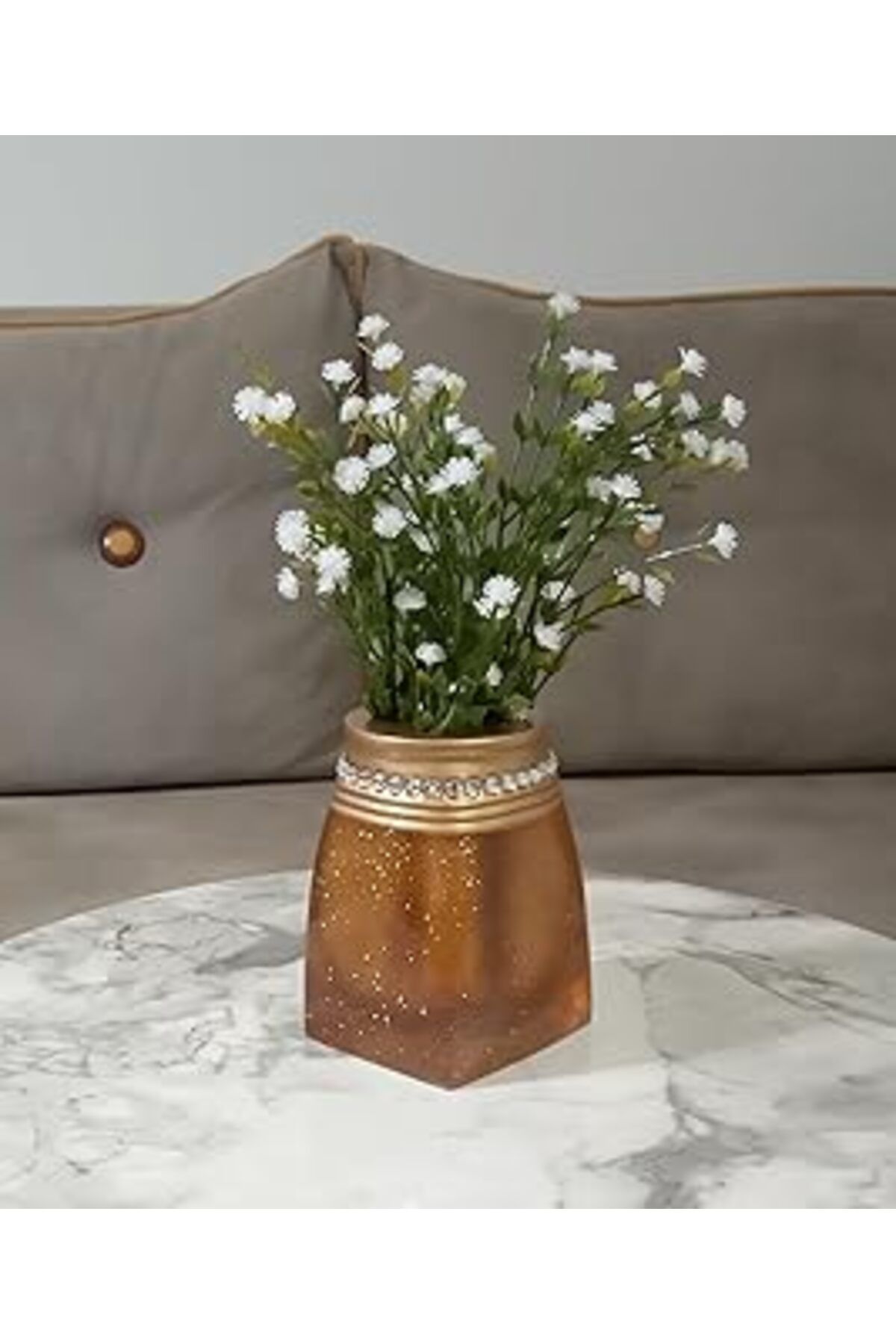 Roses Store Vazo Dahil,vazo Dahil,vazoda Çiçek,beyaz Yapay Çiçek,vazo Dekoratif Taşli Altin Poliresin 7x