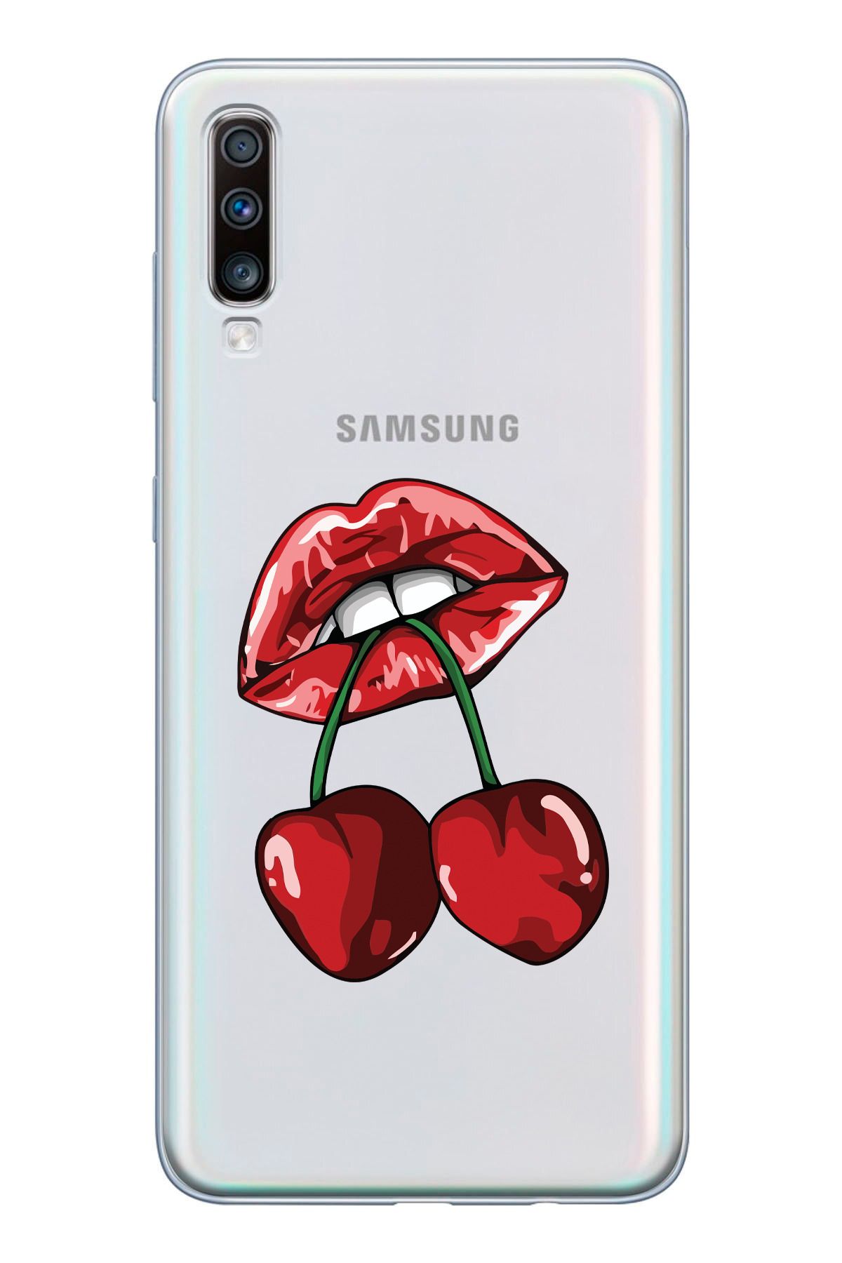 moonset Samsung Galaxy A30S/A50/A50S Uyumlu Dudak ve Kiraz Tasarımlı Baskılı Şeffaf Telefon Kılıfı