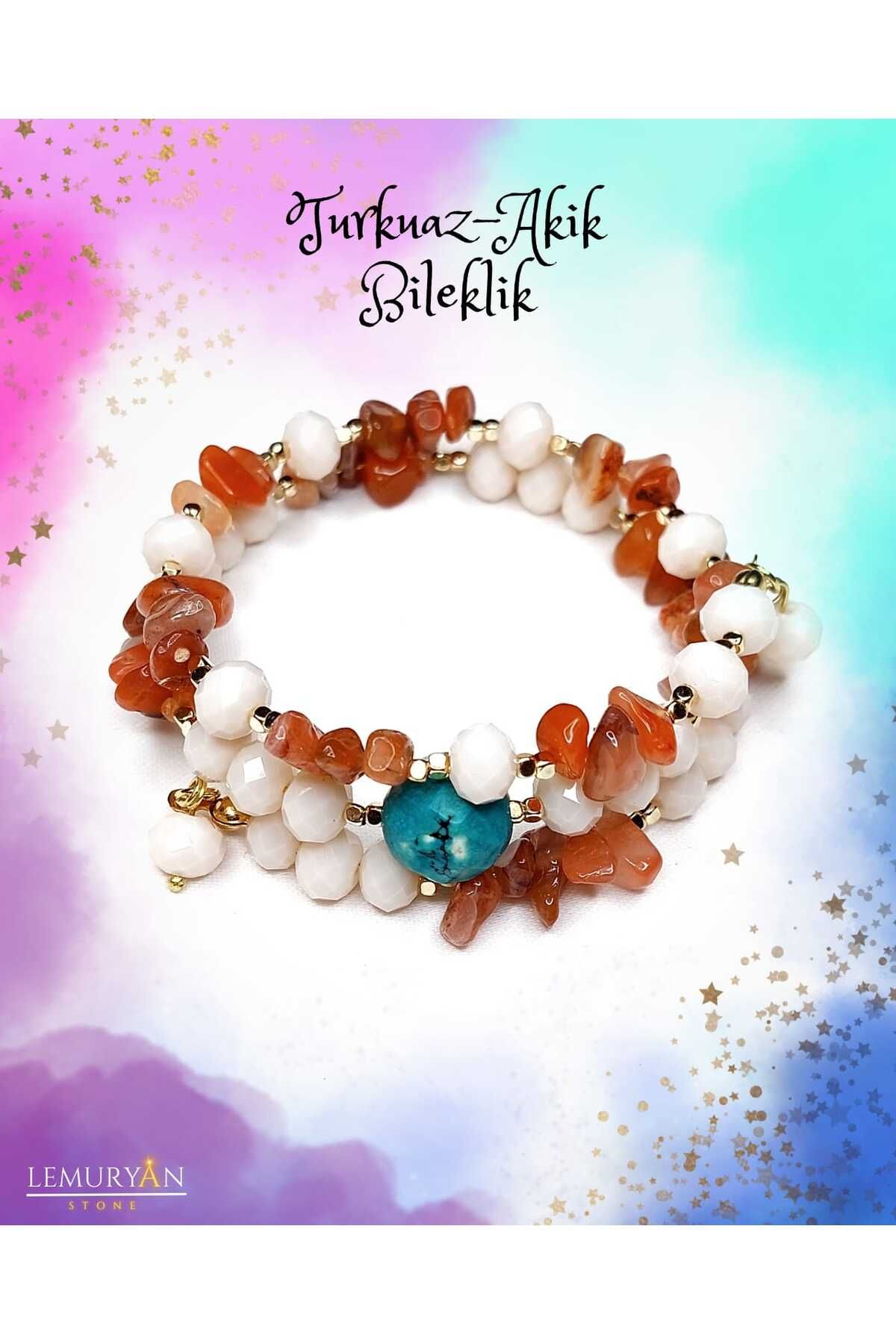 Herkimer Doğal Taş Orijinal Doğaltaş Turkuaz & Akik Helozon Bileklik