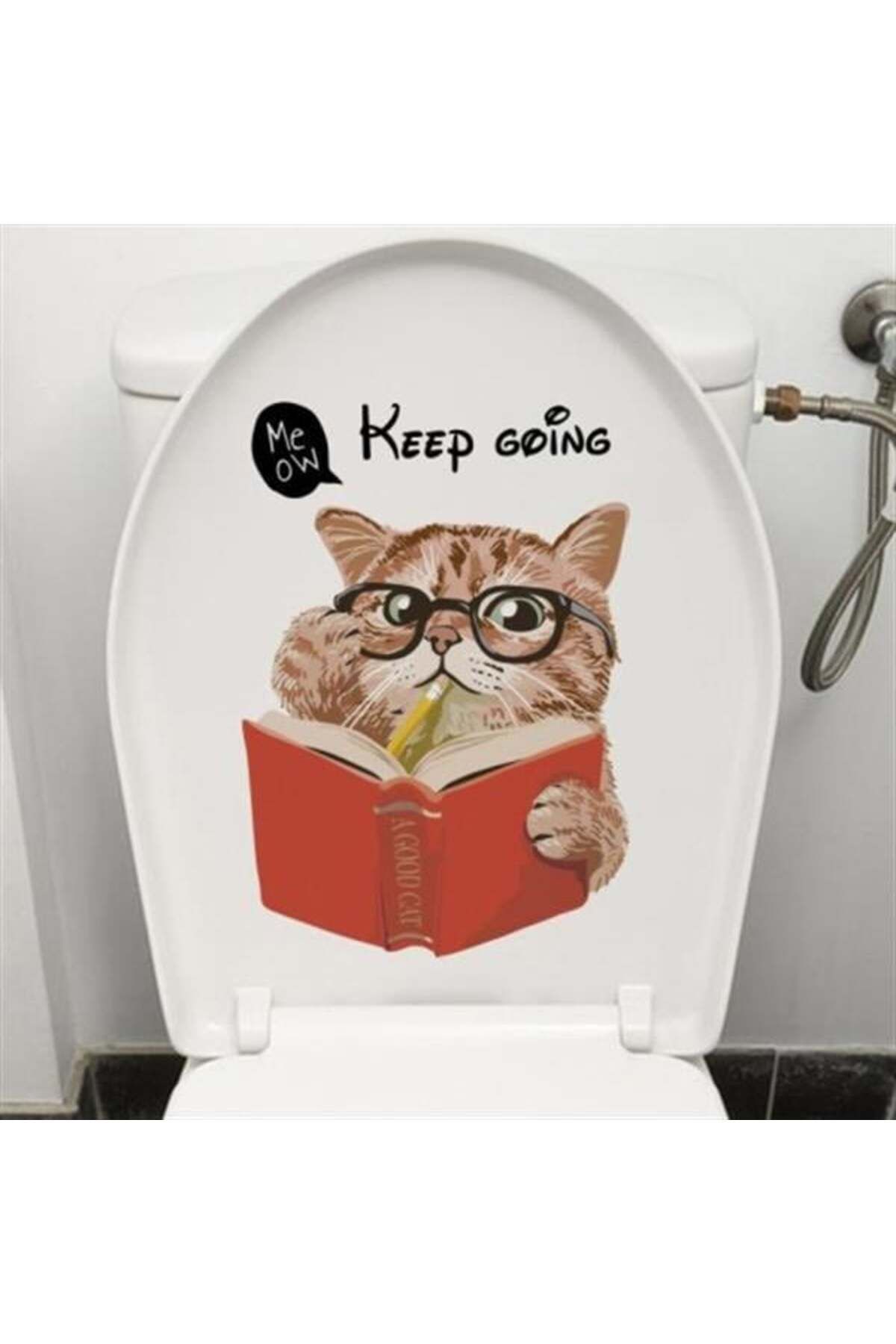 Mu Art Ahşap Klozet Etiketi Keep Going Kedi