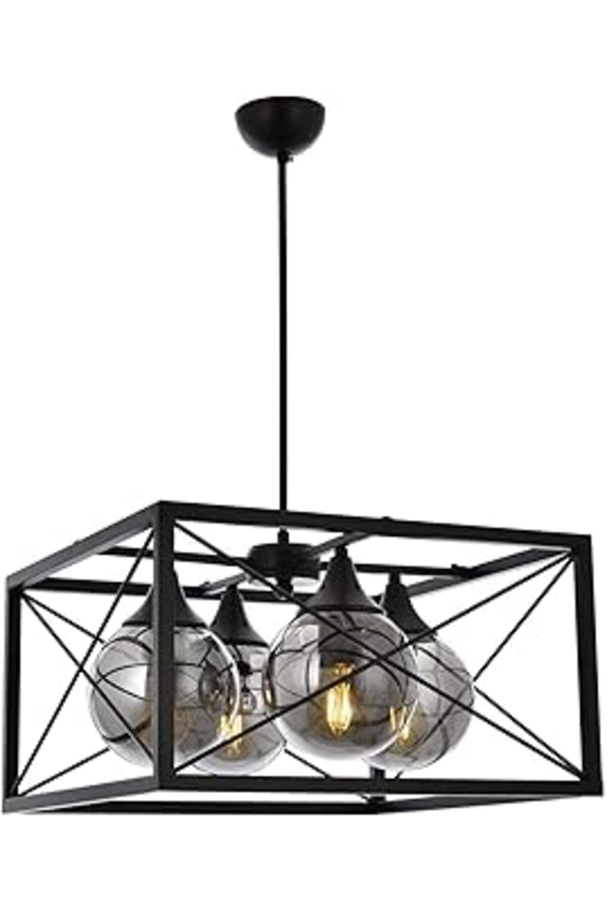 Mu Art Ahşap Avonni Av-60127-4Bsy Siyah Boyalı Modern Avize, E27, Metal, Cam, 45Cm
