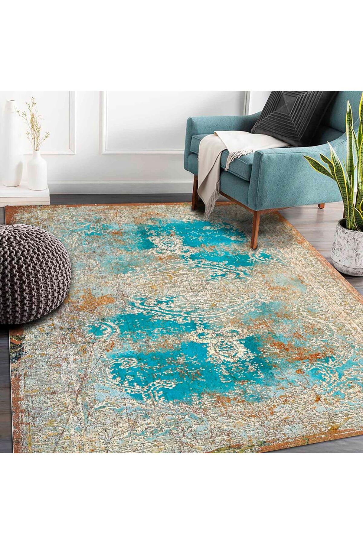 STOREMAX nffashopm Dizayn Irla Desenli Pamuk Tabanlı Yıkanabilen Kaydırmaz Antibakteriyel Salon Halısı 8