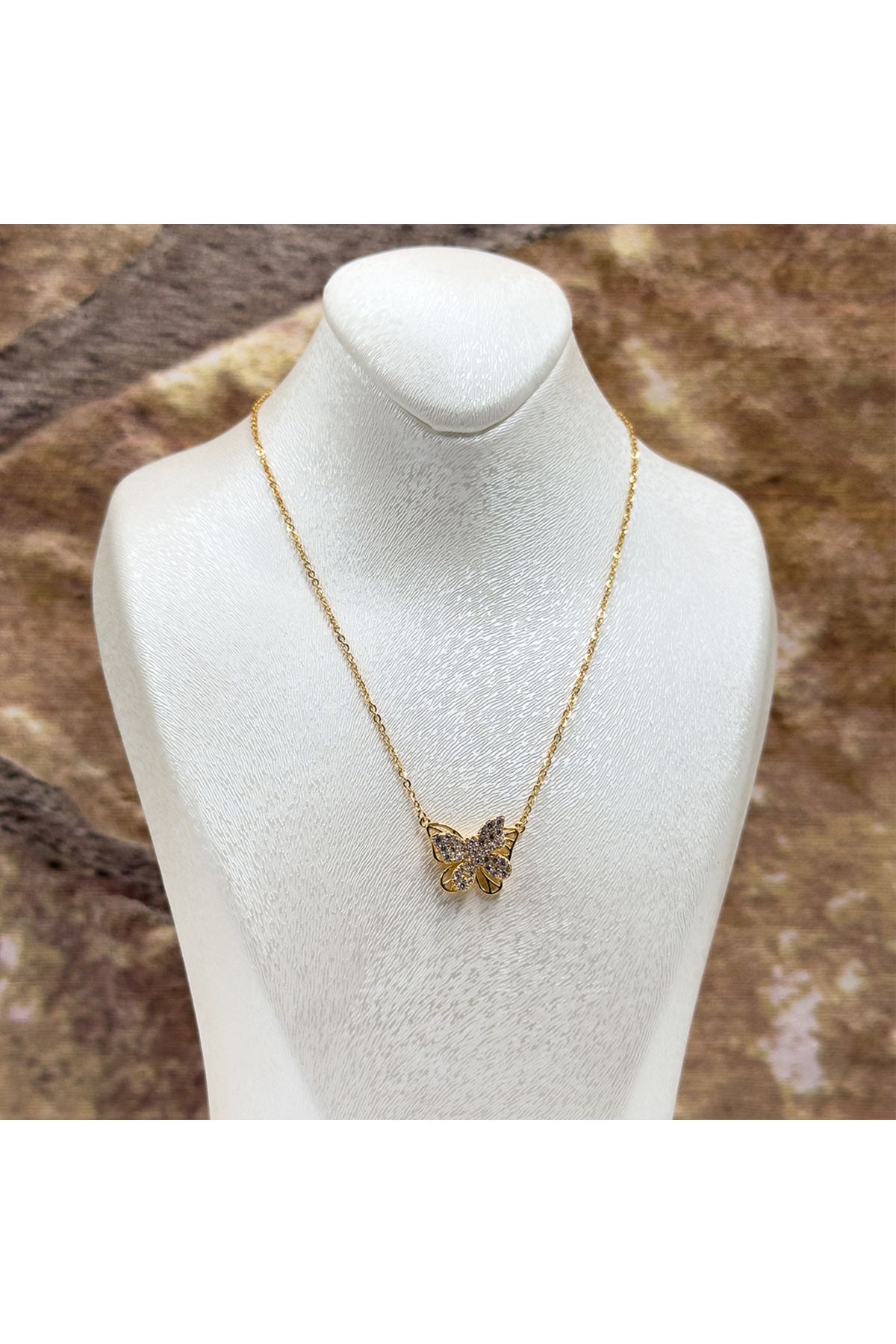 Livora Jewelry Gold Renk Kelebek Gümüş Kolye