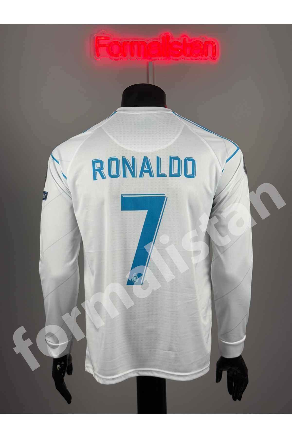 Quaxram Rê.al-Mâdrid Ronaldo 2018 Futbol Forması - Uzun Kol Beyaz