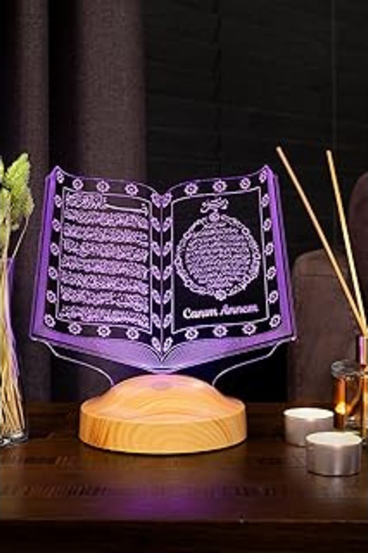 Mu Art Ahşap Sevgilambası Anneye Hediye, Anneler Günü Hediyesi, Canım Annem Hediyesi Kuran-I Kerim 3D Led Lamba,
