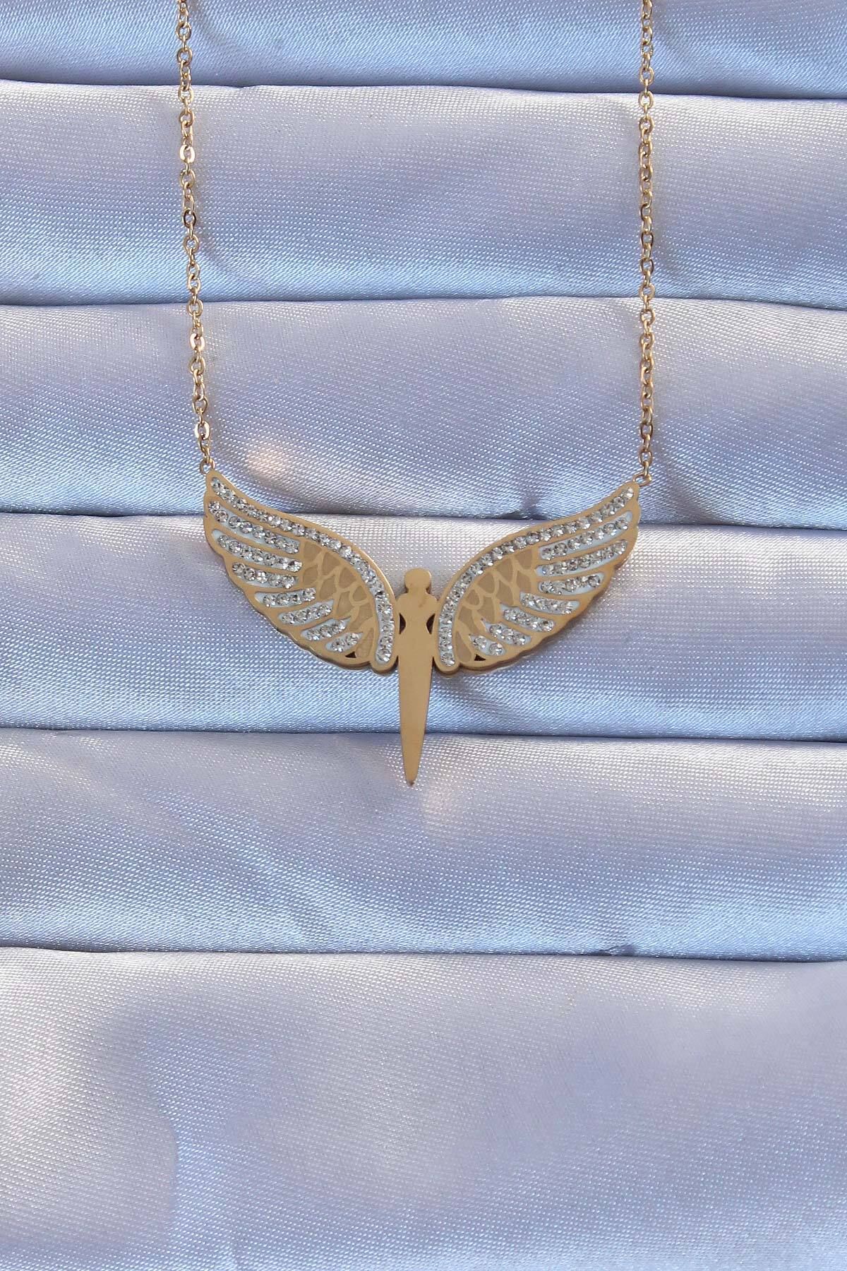 MMB Boutique 316L Çelik Altın Renk Zirkon Taşlı Mikail Kolye