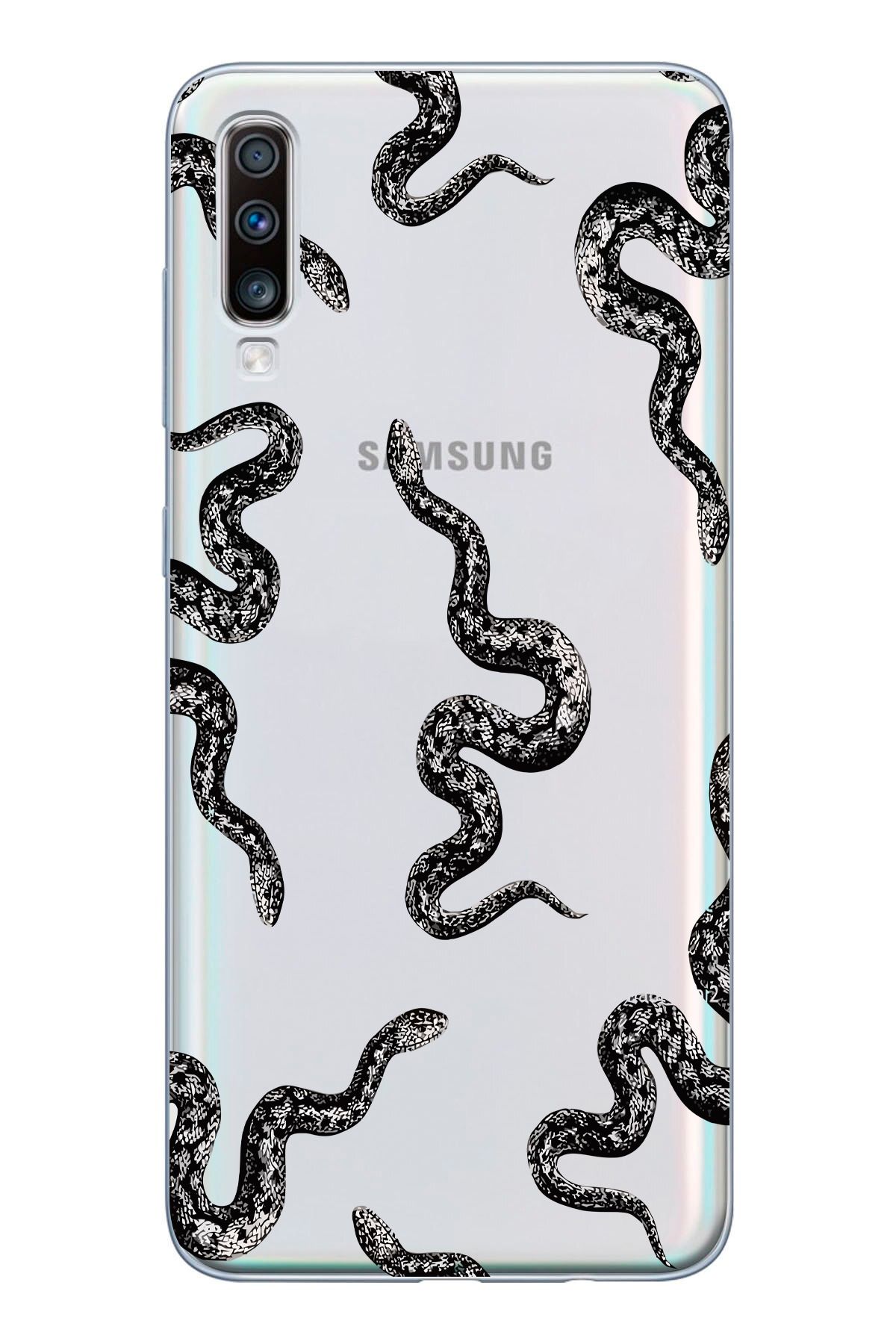 moonset Samsung Galaxy A70 Uyumlu Yılan Tasarımlı Baskılı Şeffaf Telefon Kılıfı