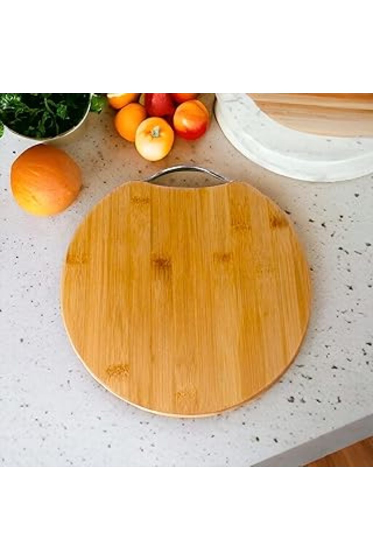 karadağsb Deconox Bambu Kesim Sunum Tahtası Yuvarlak 28 * 28 * 1,5 Cm, Asma Aparatlı Kesme Tahtası, Ahşap Kes