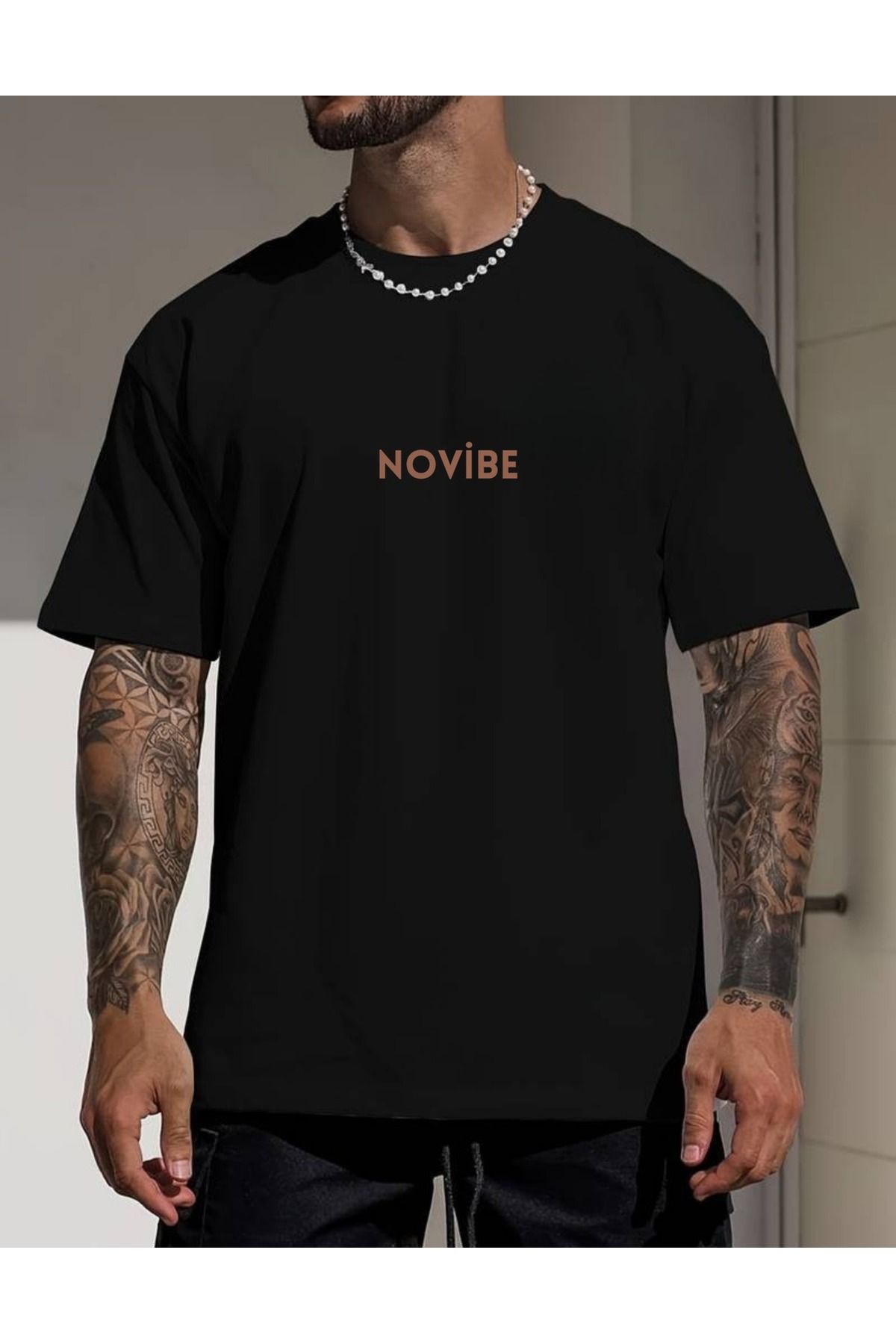 AMMA Unisex NoVibe Baskılı Oversize %100 Pamuk T-shirt