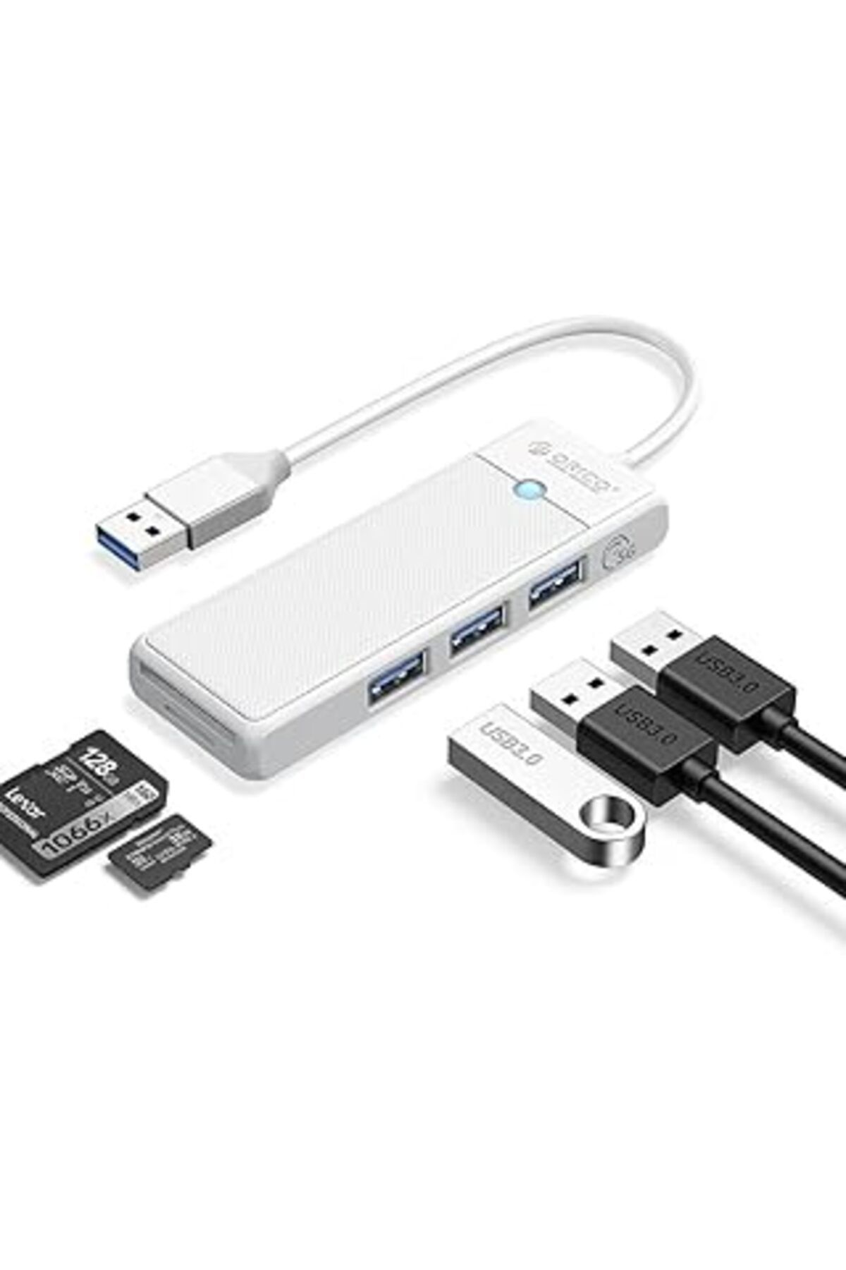 Mu Art Orico Usb 3.0 To 3.0 Tf Sd Kart Okuyucu 3 Portlu Usb 3.0 Çoklayıcı Adaptör Beyaz