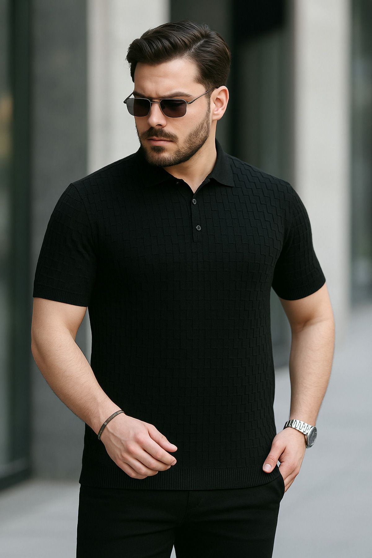 Liberto Erkek Dokulu Polo Yaka Triko Tişört – Modern Fit Tasarım