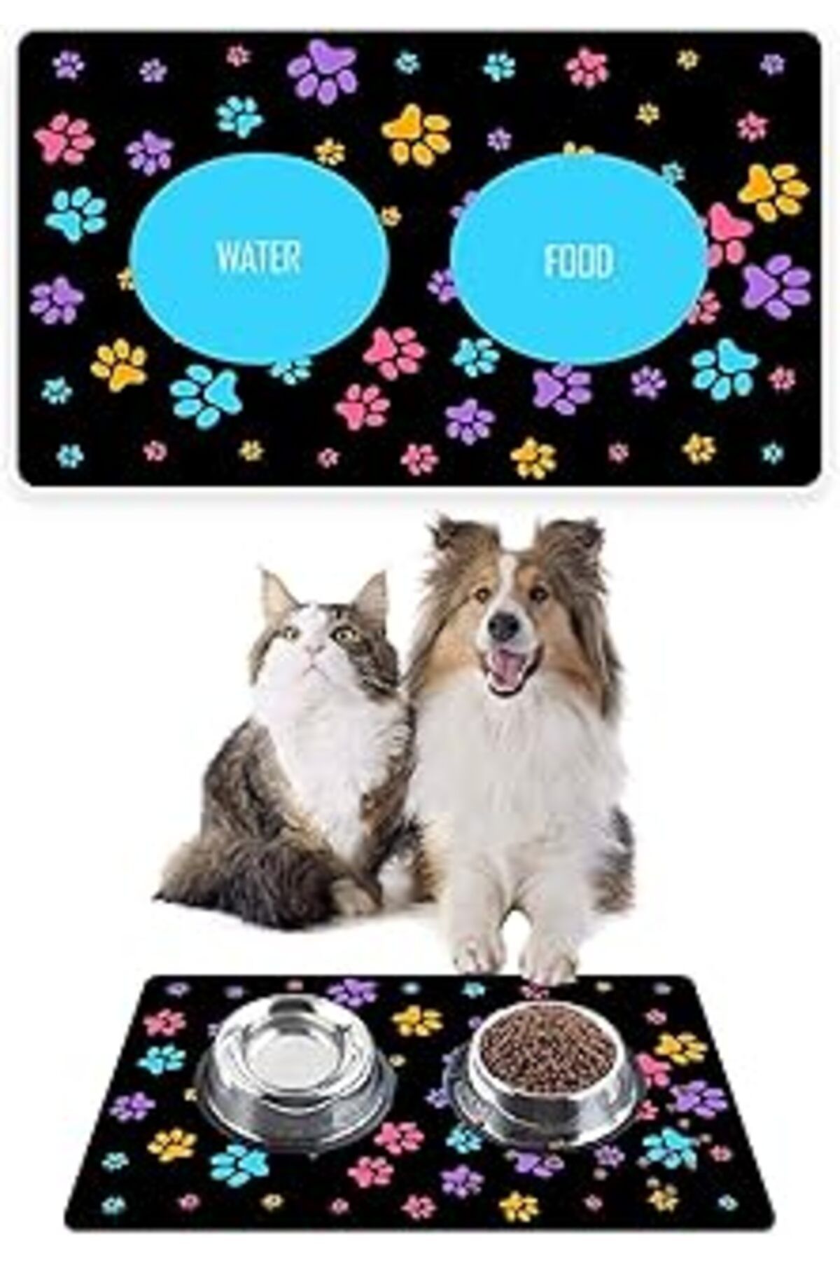 karadağsb Monnhein Siyah Renkli Patiler, Kedi Köpek Mama Ve Su Altlığı, Mama Paspası, Kedi Köpek Mama Eğitim