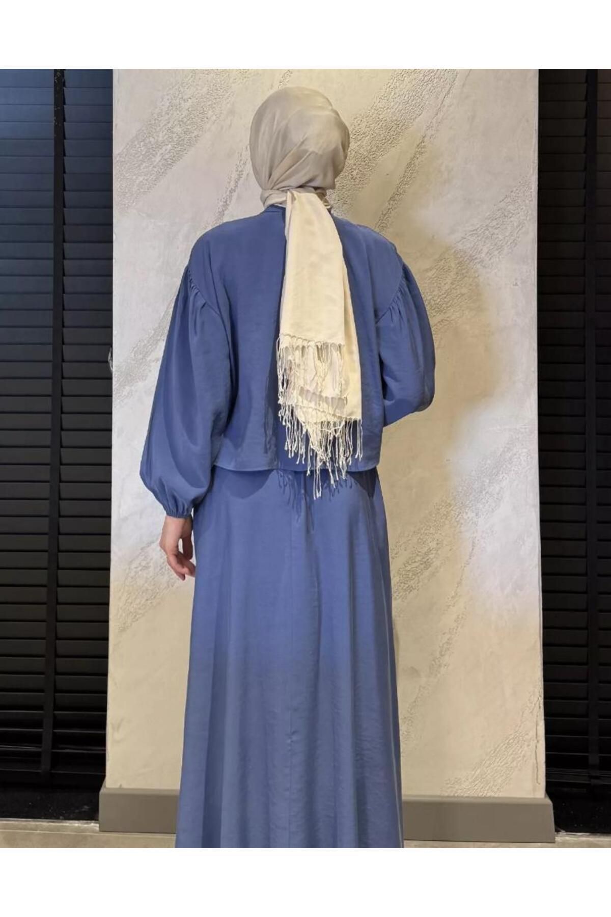 nizzell-Women's New Season Beaded Embroidered Hijab Skirt Suit Summer Stylish Combination Blue 3