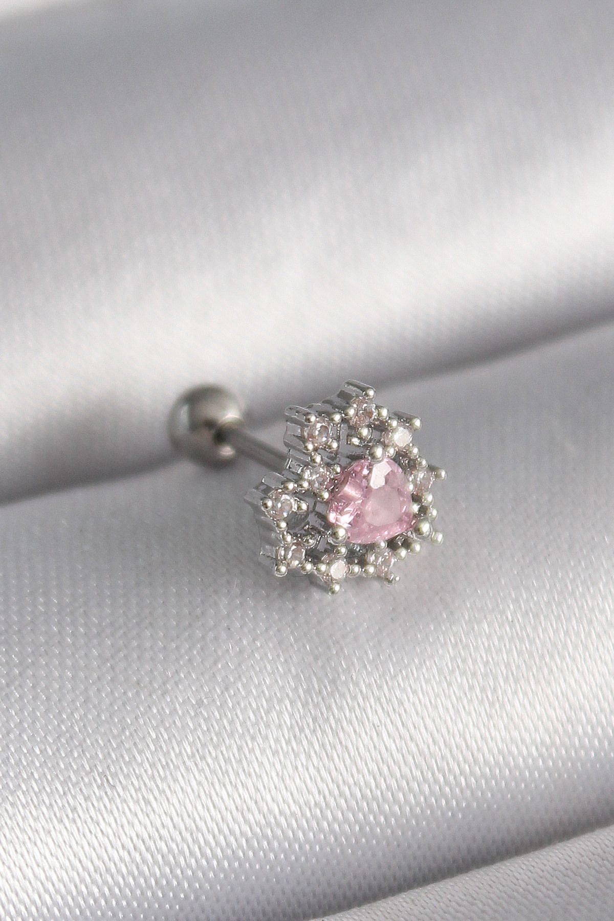 feifei 316L Çelik Gümüş Renk Zirkon Taşlı Kalp Tragus Piercing - Lisinya