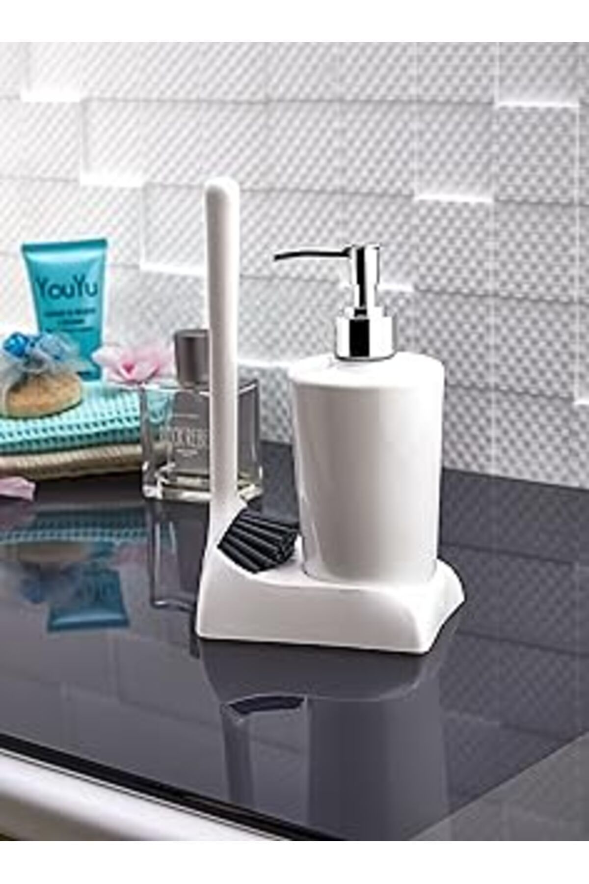 karadağsb Ata Home Armona Silikon Fırçalı Mutfak Banyo Sıvı Sabunluk Süngerlik Seti