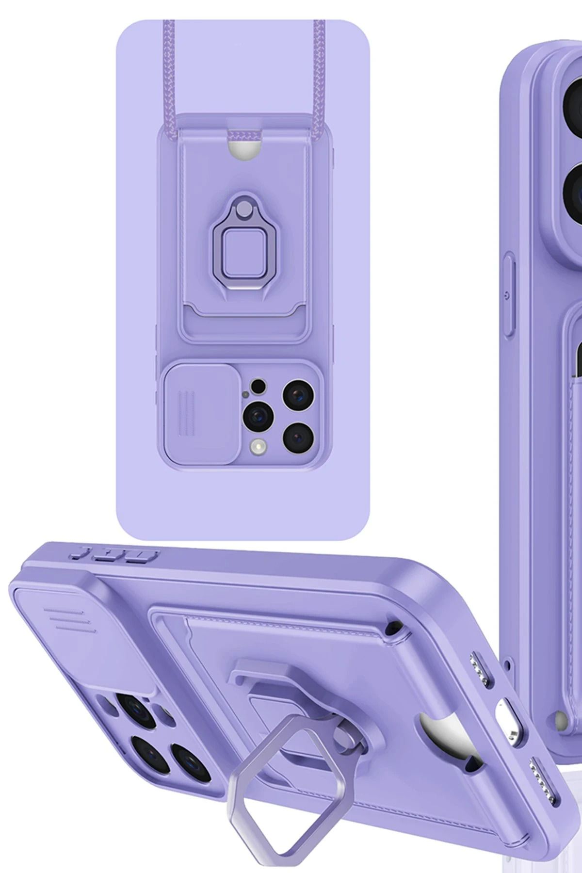 NewFace iPhone 15 Pro Max Kılıf Zuma Kartvizitli Yüzüklü Silikon - Lila JOJUA