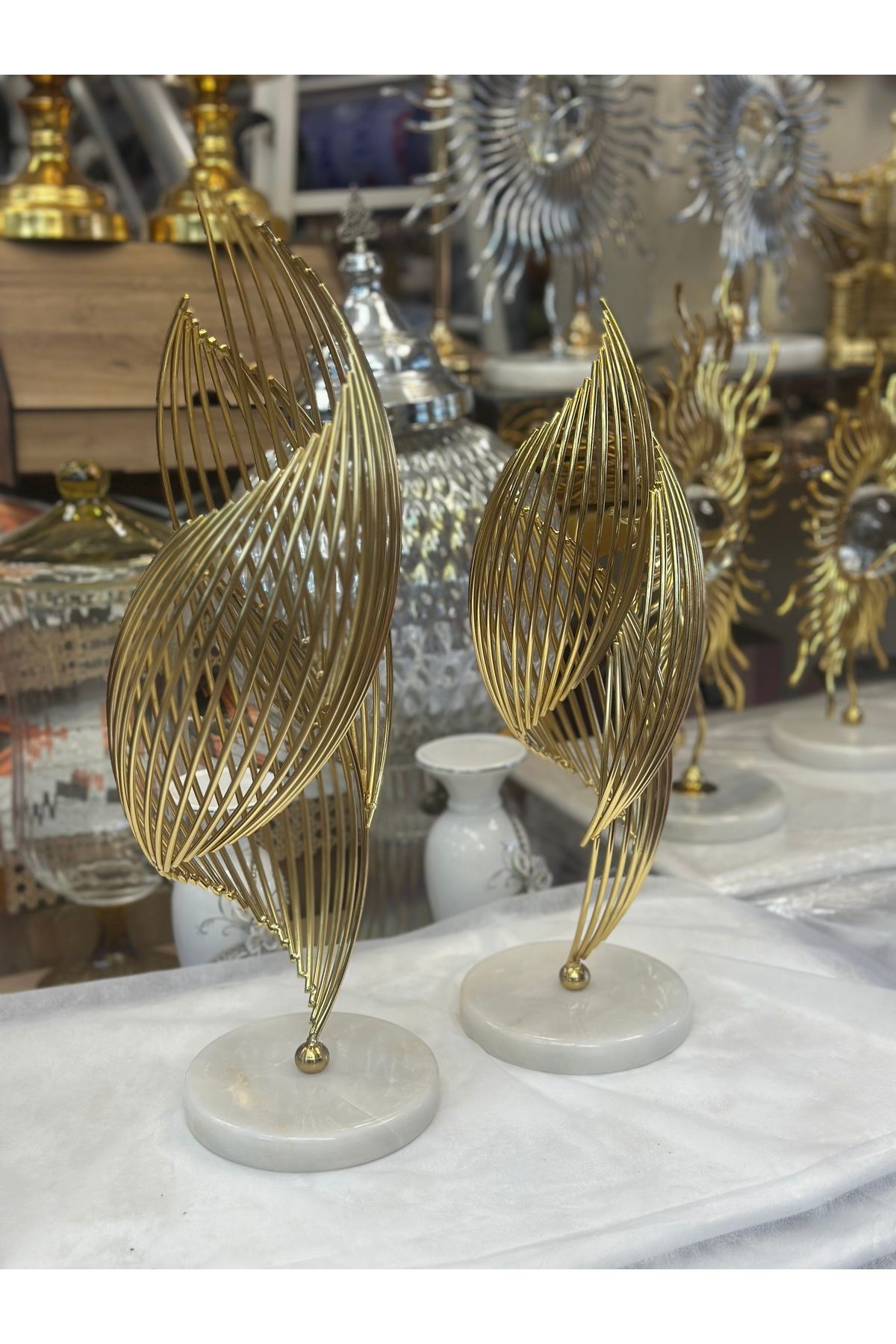 elmas çarşı home 2 Li metal gold mermer ayaklı obje biblo aksesuar