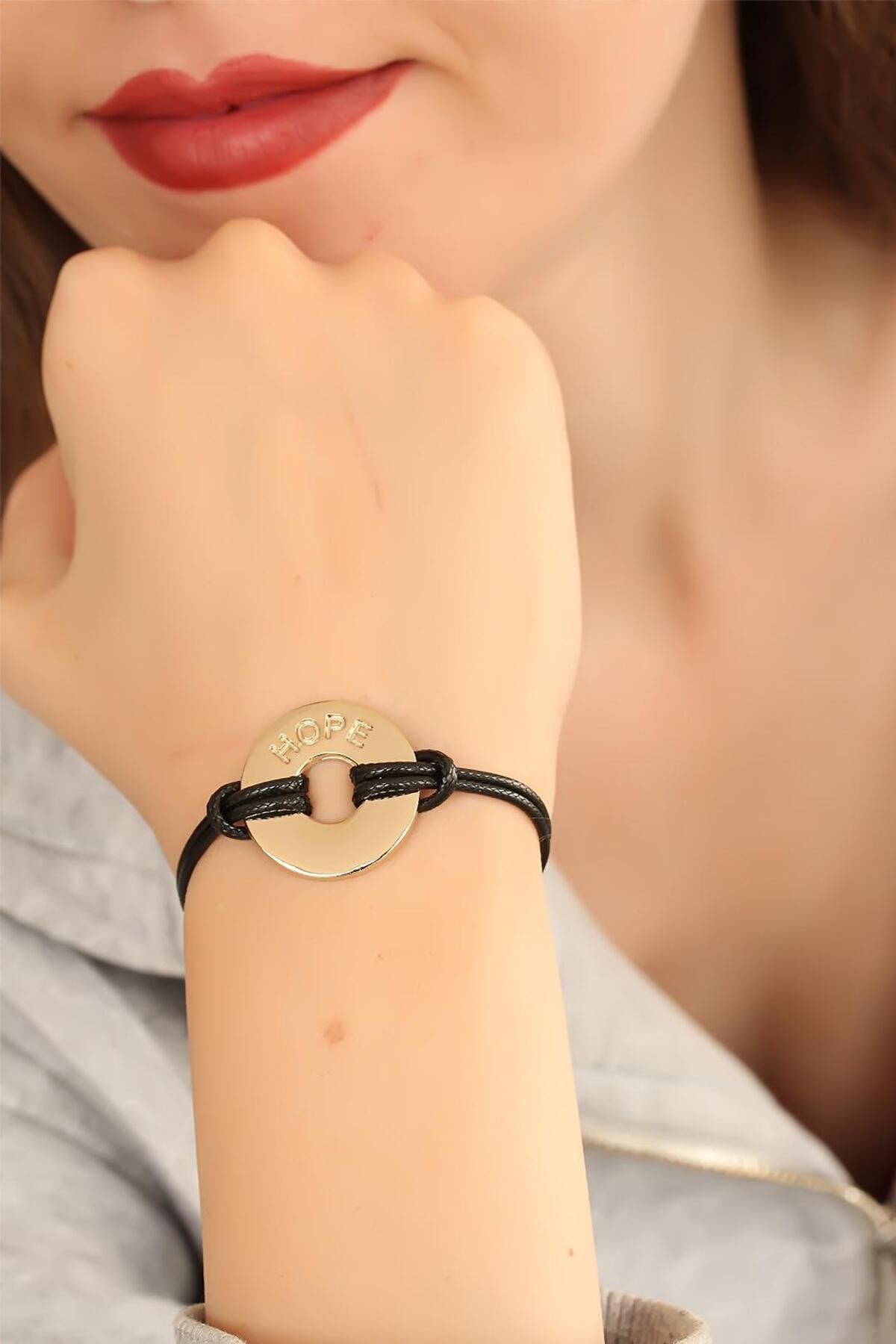 OEM HOPE (Umutlu) Siyah Deri İpli Unisex Mood Bileklik