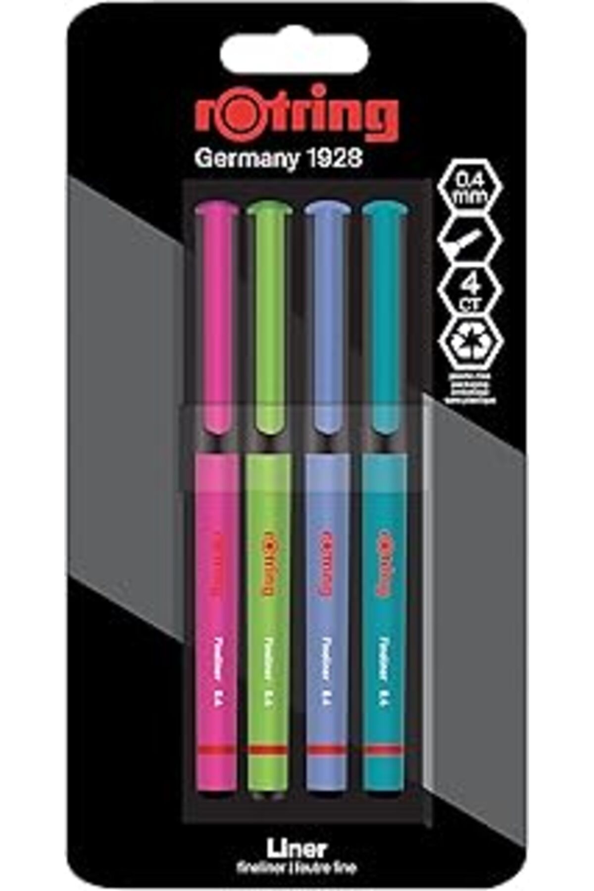 Hepta Collection Rotring Fineliner, İnce Keçe Uçlu Kalem 0.4 Mm, 4'Lü Paket, Canlı Renkler