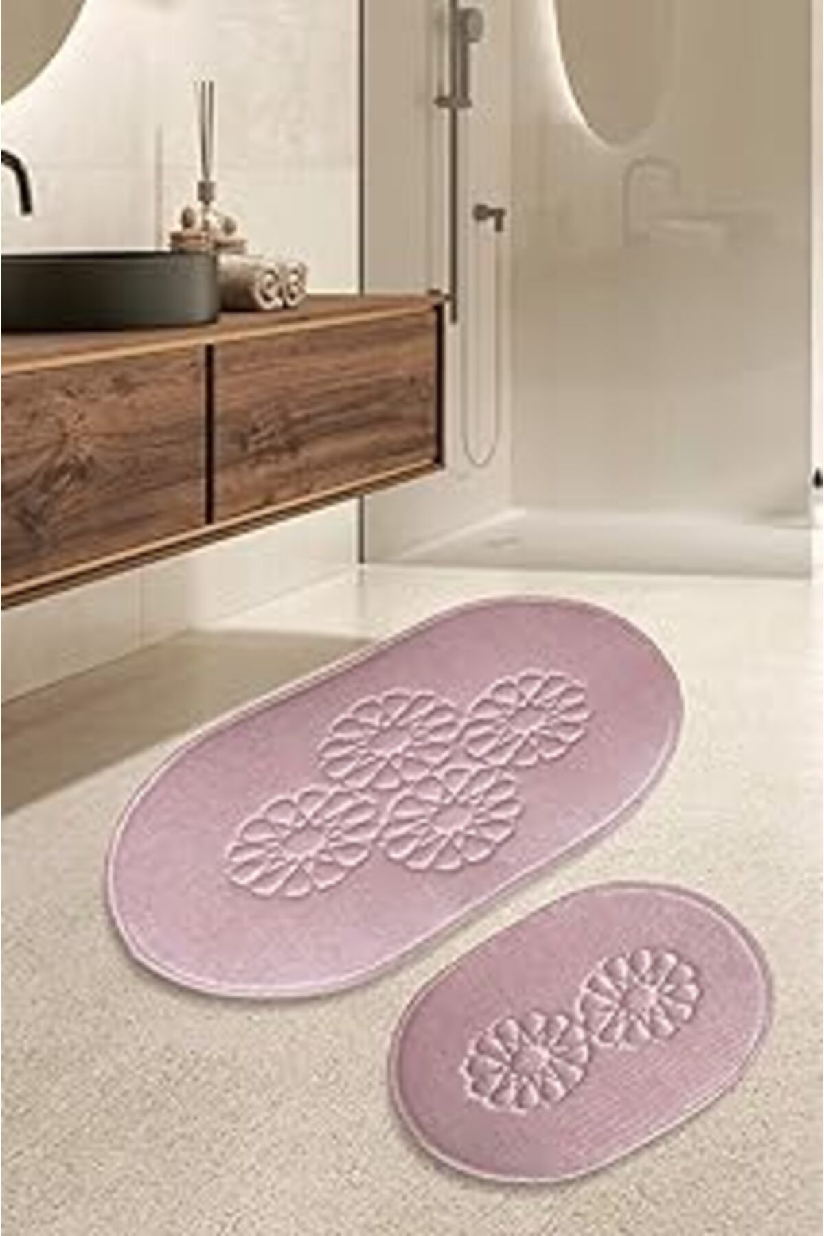Mu Art İkinciten Banyo Klozet Paspası Halısı 2'Li Takım Kaymaz Yıkanabilir 100X60-60X50