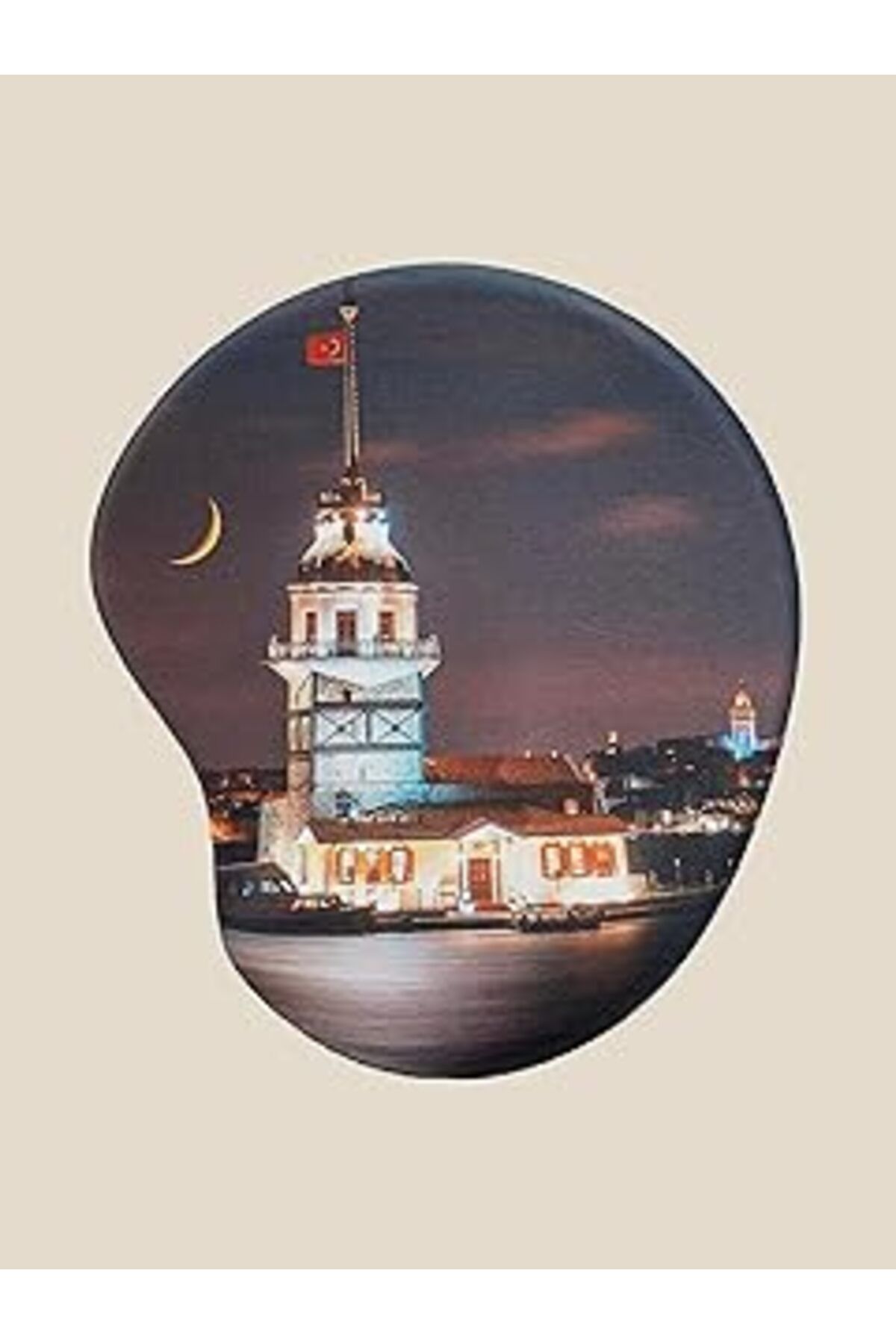 Mu Art Ahşap Rakkun Shop Türkiye Serisi - Kız Kulesi Gece Baskılı Bilek Destekli Mouse Pad