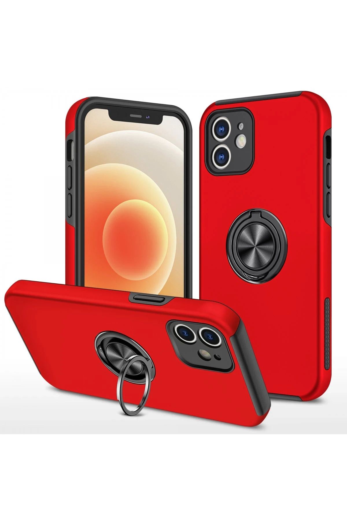 NewFace iPhone 12 Kılıf Elit Yüzüklü Kapak - Kırmızı BSTMY