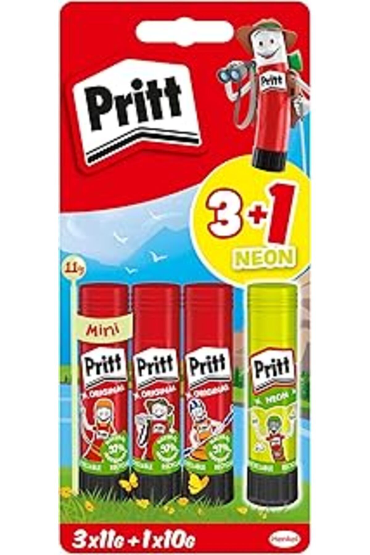 NETWORK ART Pritt Stick Yapıştırıcı, 3+1 Neon, Güvenli Ve Çocuk Dostu El Işi Yapıştırıcısı, Hızlı Ve Pratik Yap