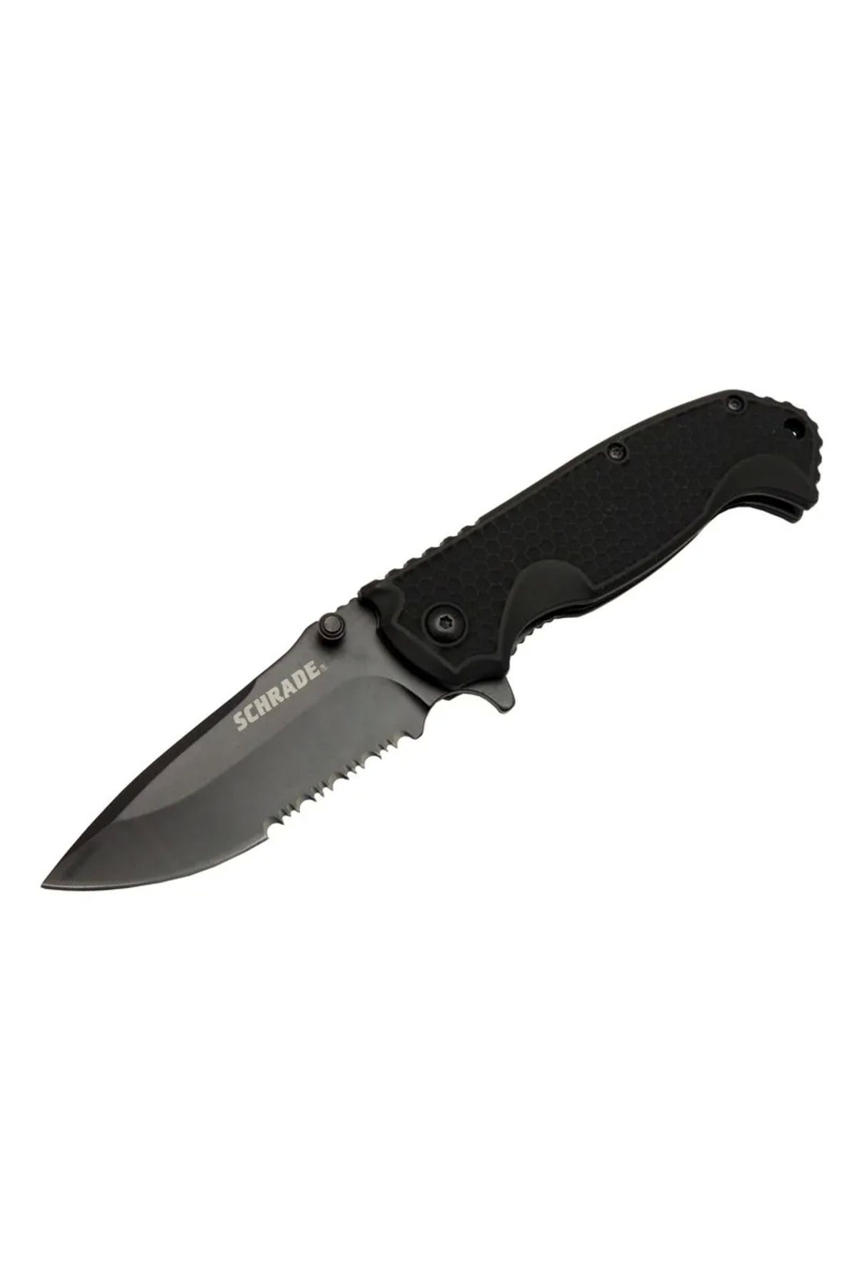 Serero Schrade 5-1 Siyah Kamp 20Cm- Yarı Otomatik, Testere Detaylı, Kemerlikli