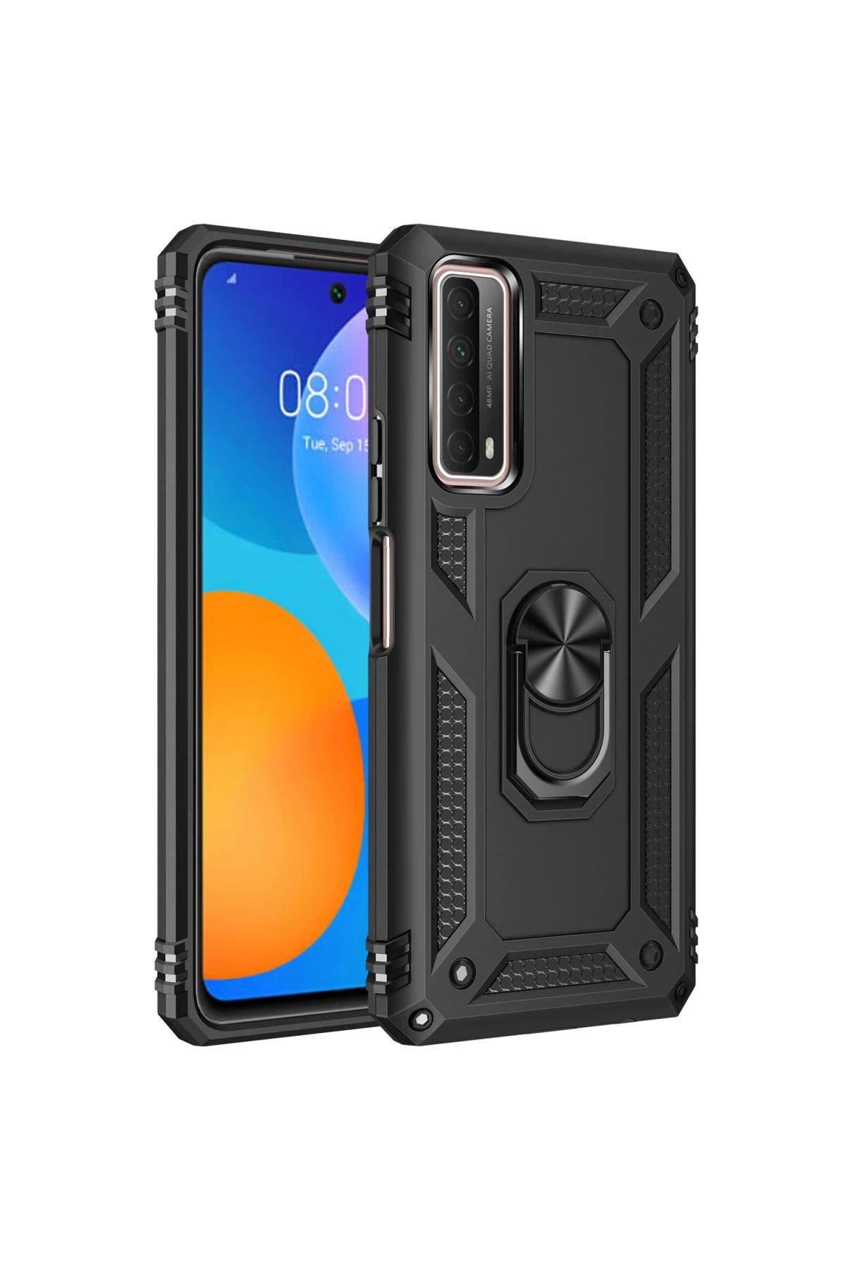 NewFace Huawei P Smart 2021 Kılıf Sofya Yüzüklü Silikon Kapak - Siyah HNZRN