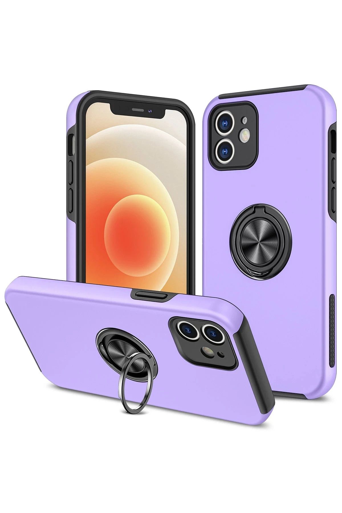 NewFace iPhone 12 Kılıf Elit Yüzüklü Kapak - Mor BSTMY