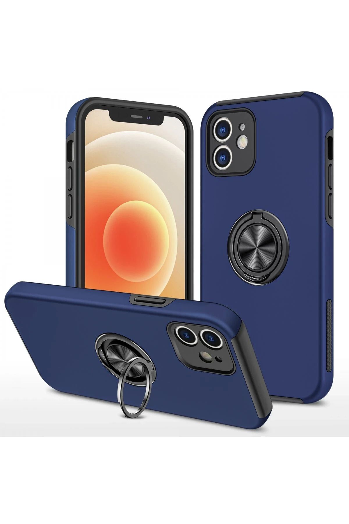 NewFace iPhone 12 Kılıf Elit Yüzüklü Kapak - Lacivert BSTMY