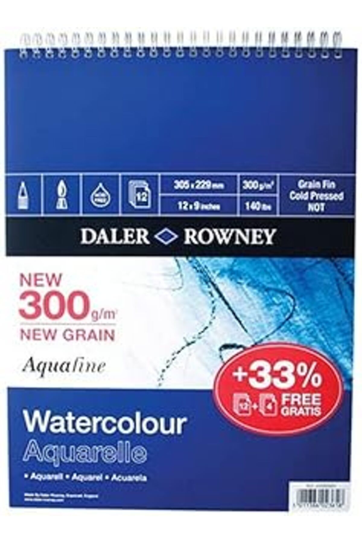 NETWORK ART Daler Rowney Aquafine SP 300 Gsm 254 x 178 mm (25,4 X 17,8 cm) 12 yaprak-Spiral