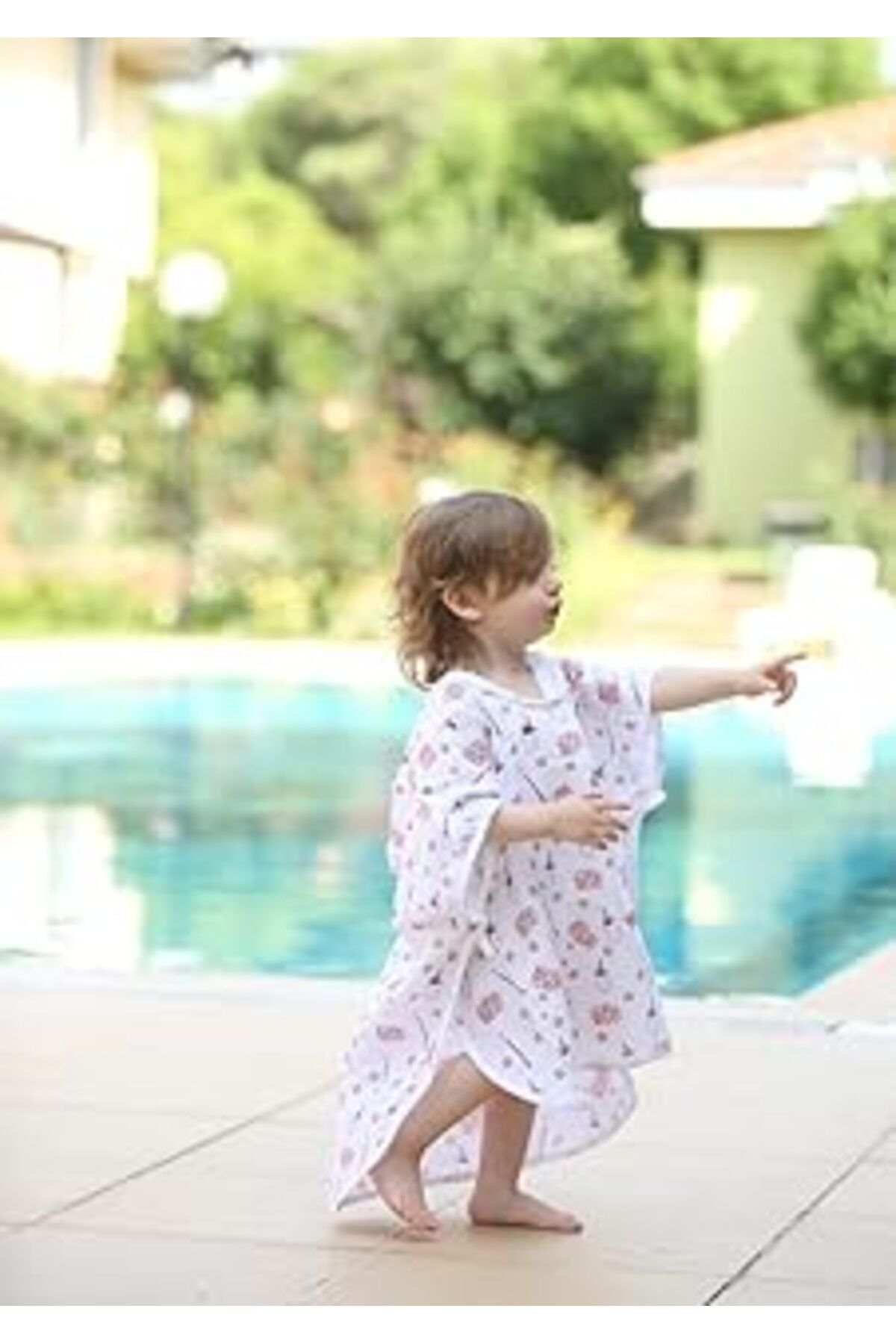Mu Art Kentsoylu Kapşonlu Organik Müslin 4-7 Yaş Bebek Panço, Desenli Kol Altından Bağlamalıçocuk Havlusu,