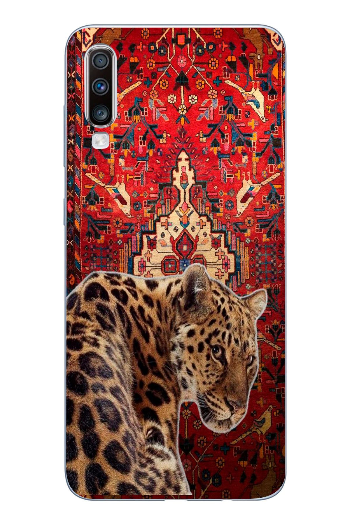 moonset Samsung Galaxy A70 Uyumlu Leopar Tasarımlı Baskılı Şeffaf Telefon Kılıfı