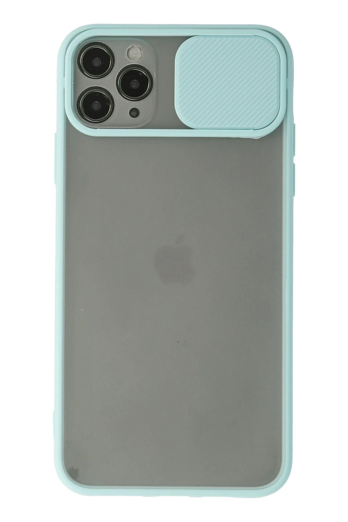 NewFace iPhone 11 Pro Max Kılıf Palm Buzlu Kamera Sürgülü Silikon - Turkuaz FERRG