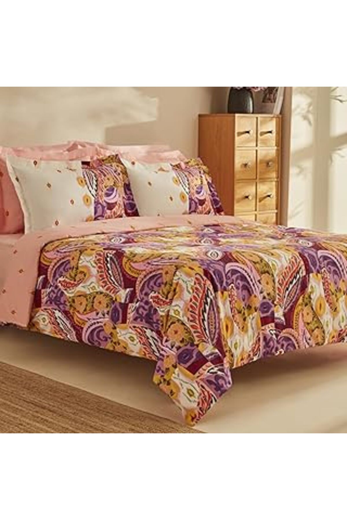 Mu Art Ahşap Karaca Home Ruiz%100 Pamuk Tek Kişilik Nevresim Takımı Fuşya