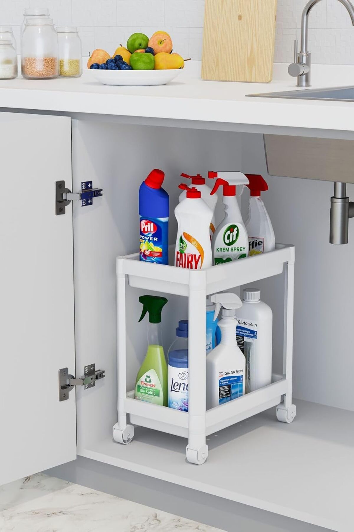STOREMAX buystoremx 2 Katlı Tekerlekli Düzenleyici Raf, Banyo Dolabı, Mutfak Tezgah ve Evye Altı newstar