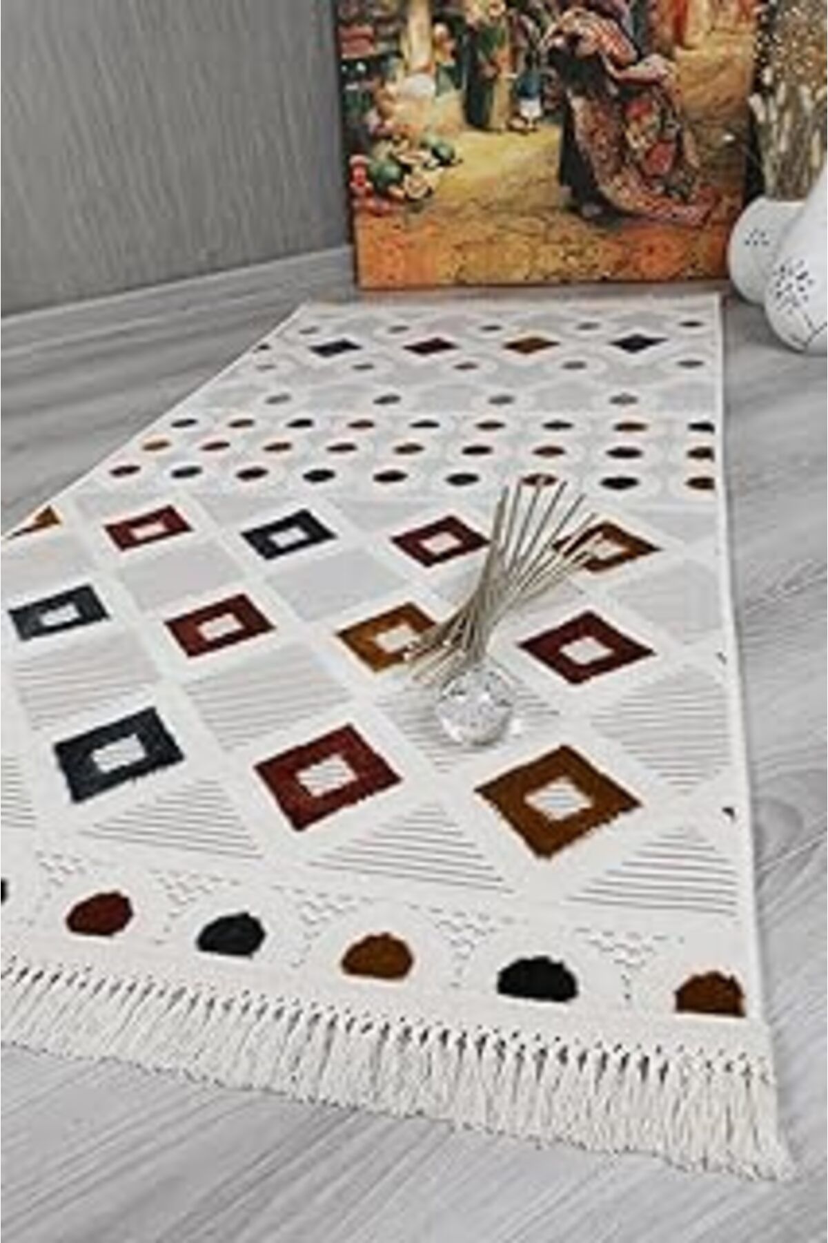 Mu Art My Evilla Dekoratif İnce Yazlık Tozumaz Salon Oturma Odası Koridor Mutfak Odası Makine Halısı Krem