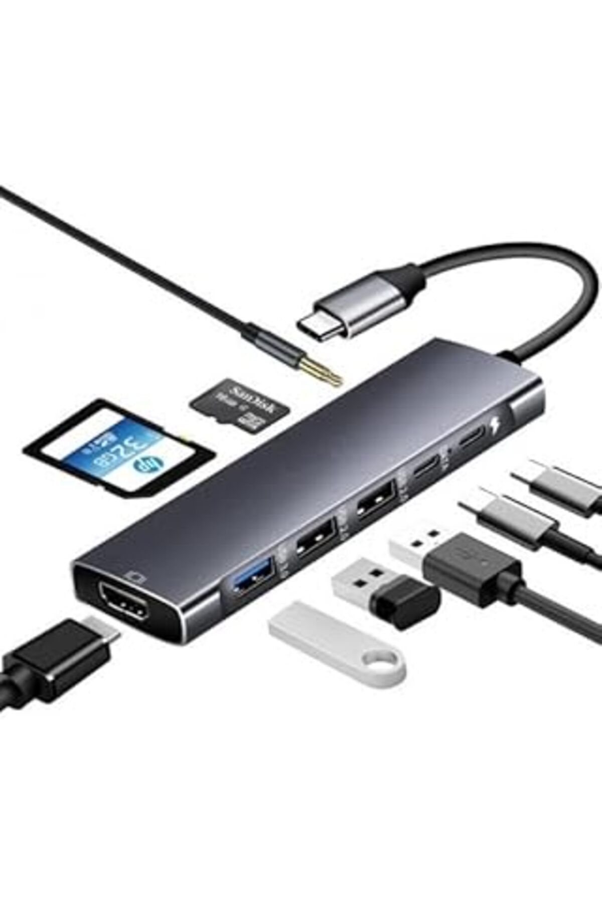 Mu Art Ahşap Axe Tools Metal Kasa Usb 3.0 Type C 9 In 1 Hdmı - Mikro Sd Kart Okuyucu - Kulaklık Çevirici Hub
