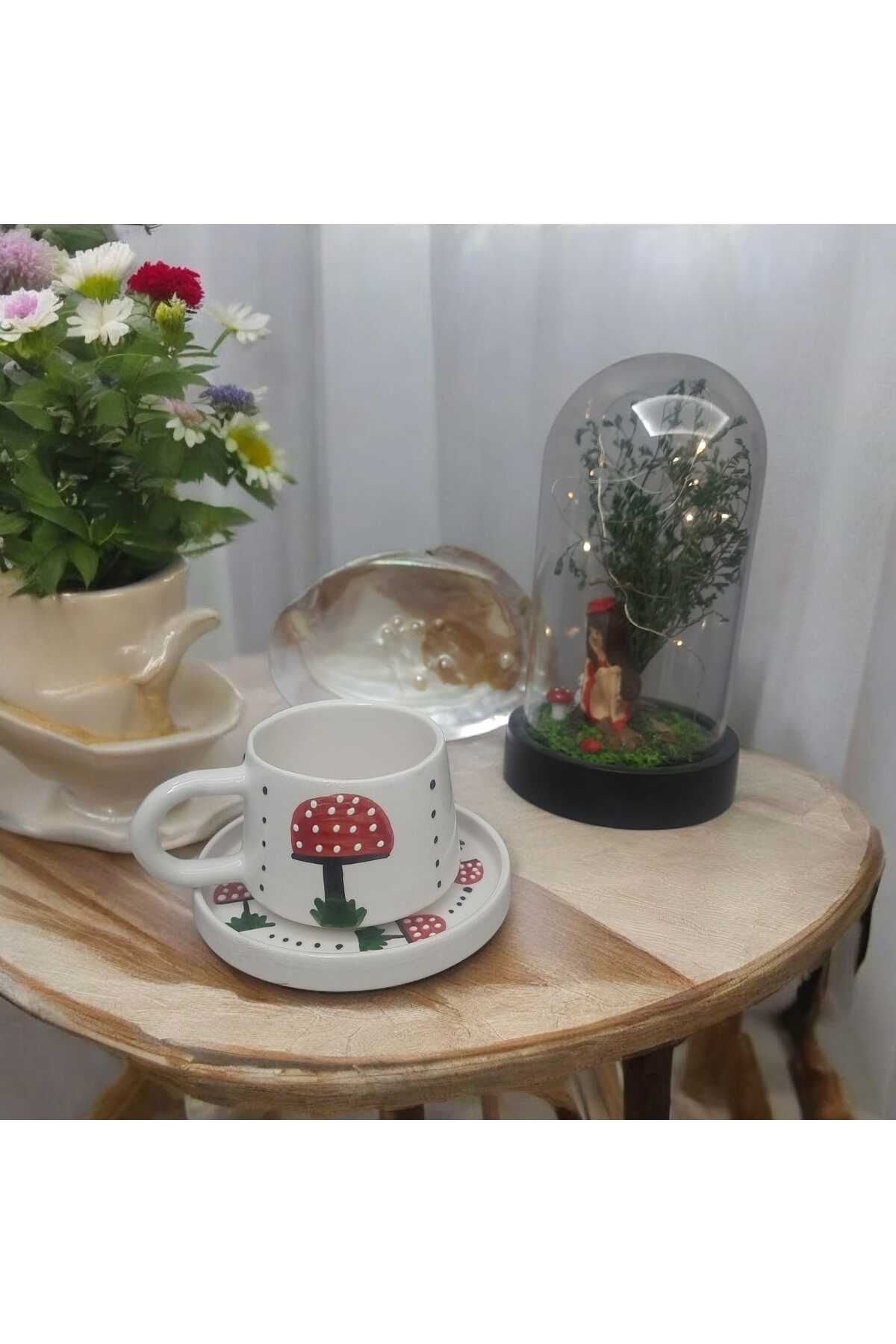 Home Seramik Mantar Desenli Tabaklı Fincan