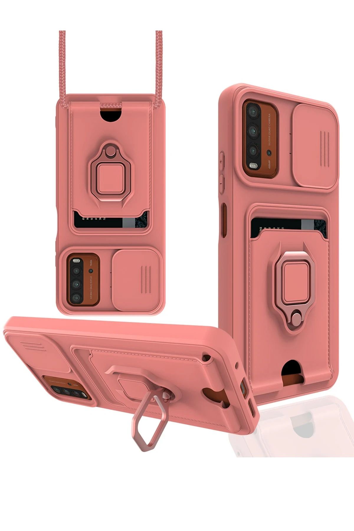 NewFace Xiaomi Redmi 9T Kılıf Zuma Kartvizitli Yüzüklü Silikon - Pembe FERRG