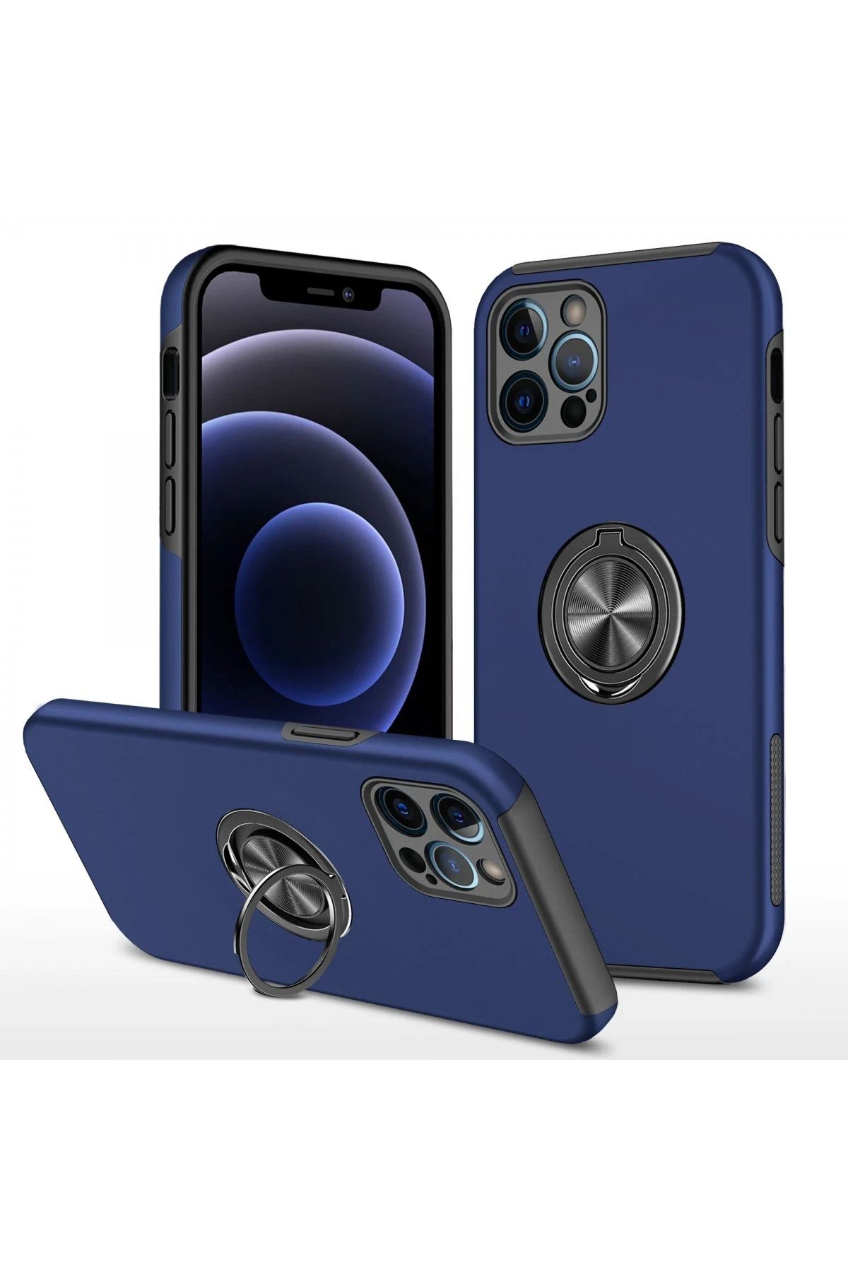 NewFace iPhone 12 Pro Kılıf Elit Yüzüklü Kapak - Lacivert LZWDR