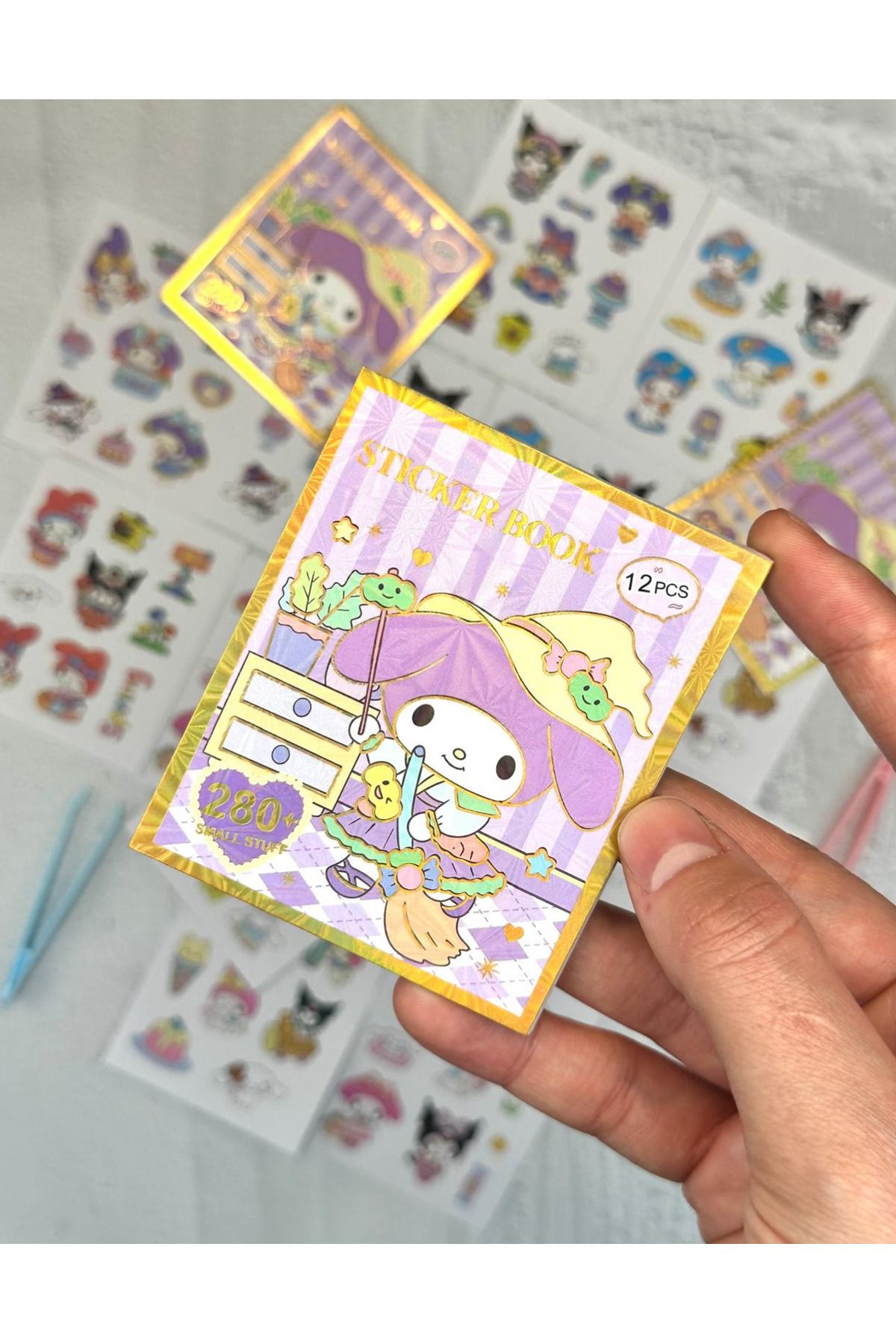 ZeCo Collection Sevimli Sanrio Karakterli My Melodi Desenli 12 Yaprak Mini Defter Sticker Mor Renk