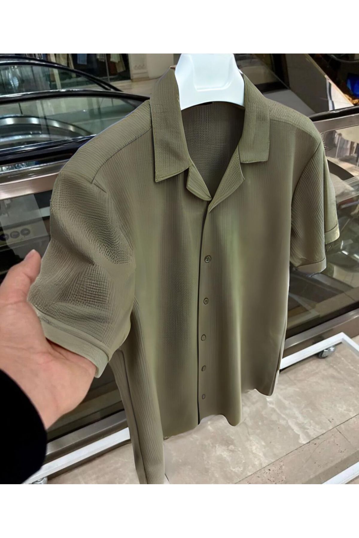 LC Waikiki %100 Pamuk Şık Premium Kalite Erkek Kısa Kol Haki Gömlek