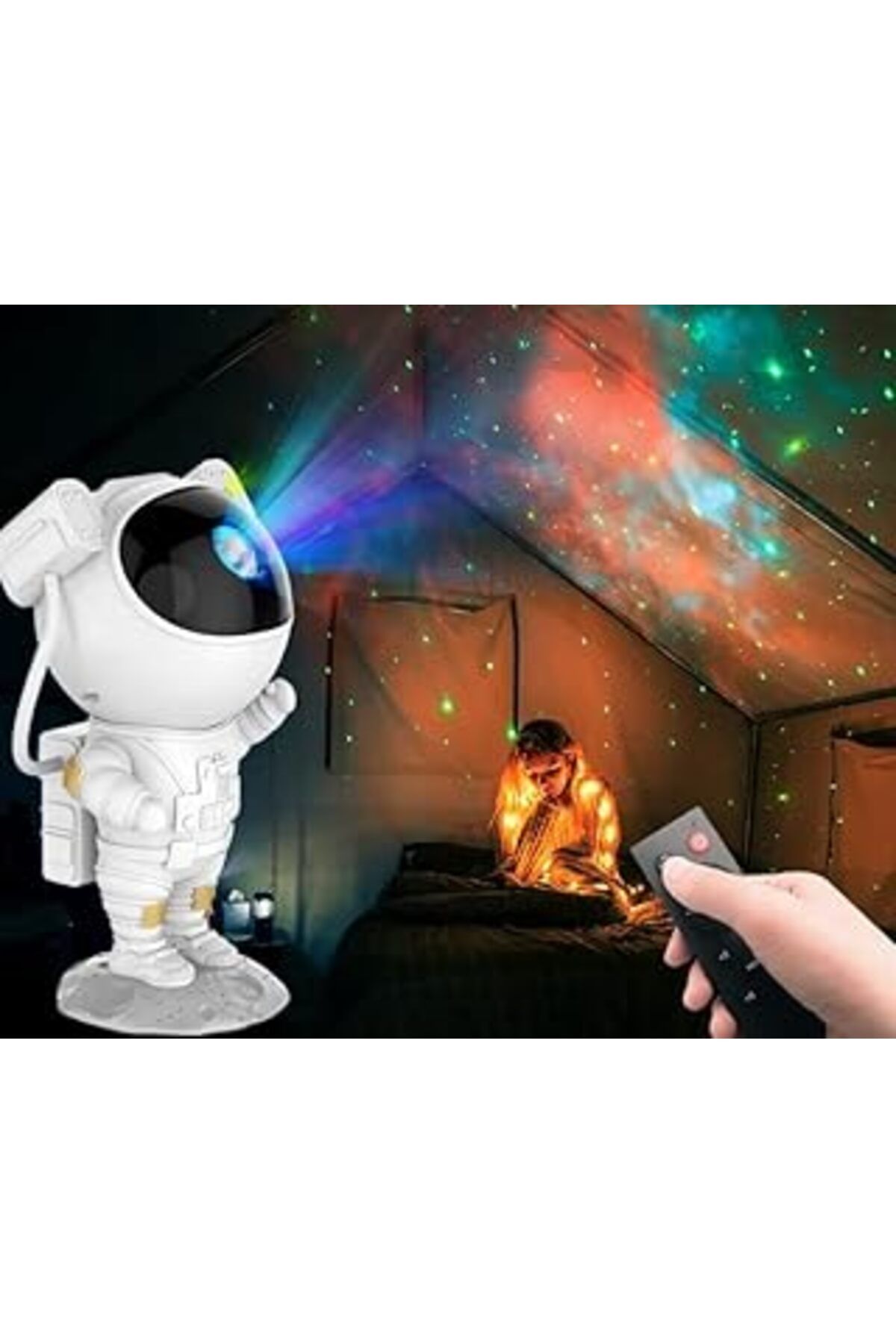 NZM TİCARET Astronot Gece Lambası Dekoratif Uzaktan Kumandalı Galaksiler Ve Yıldızlar 8 Farklı Mod İle Göz Yorm