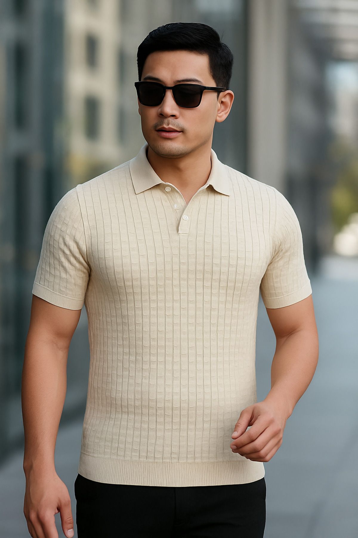 Liberto Erkek Dokulu Polo Yaka Triko Tişört – Modern Fit Tasarım
