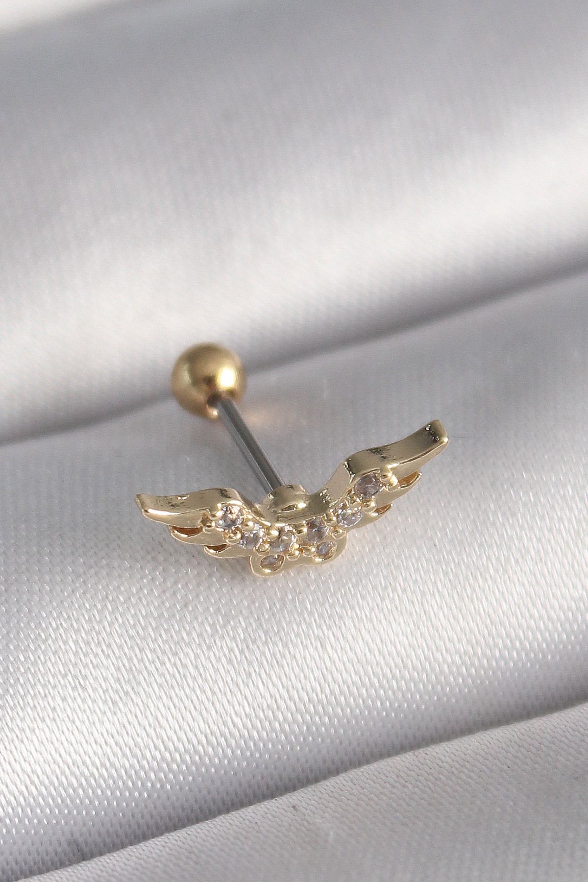 robotrend 316L Çelik Gold Renk Zirkon Taş Detay Kanat Model Tragus Piercing