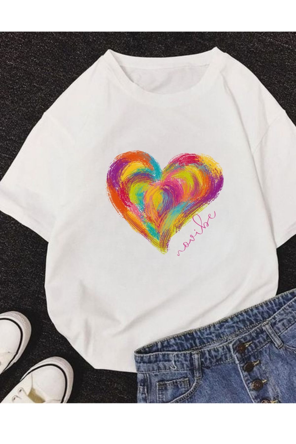 AMMA Unisex NoVibe Baskılı Oversize %100 Pamuk T-shirt