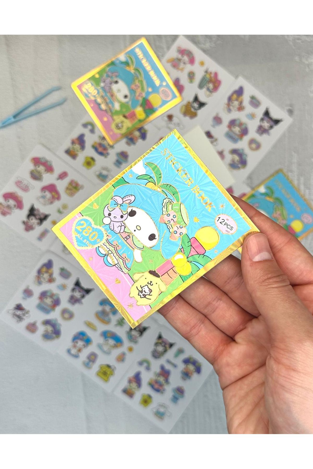 ZeCo Collection Sevimli Sanrio Karakterli My Melodi Desenli 12 Yaprak Mini Defter Sticker Mavi Renk